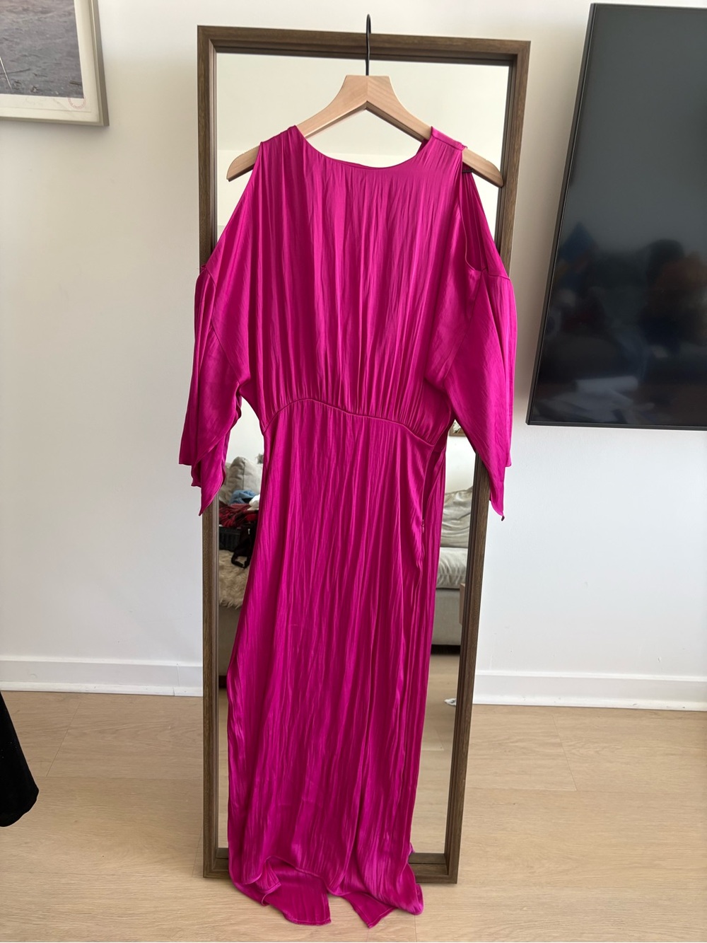 Zara Hot Pink Cold-Shoulder Maxi Dress